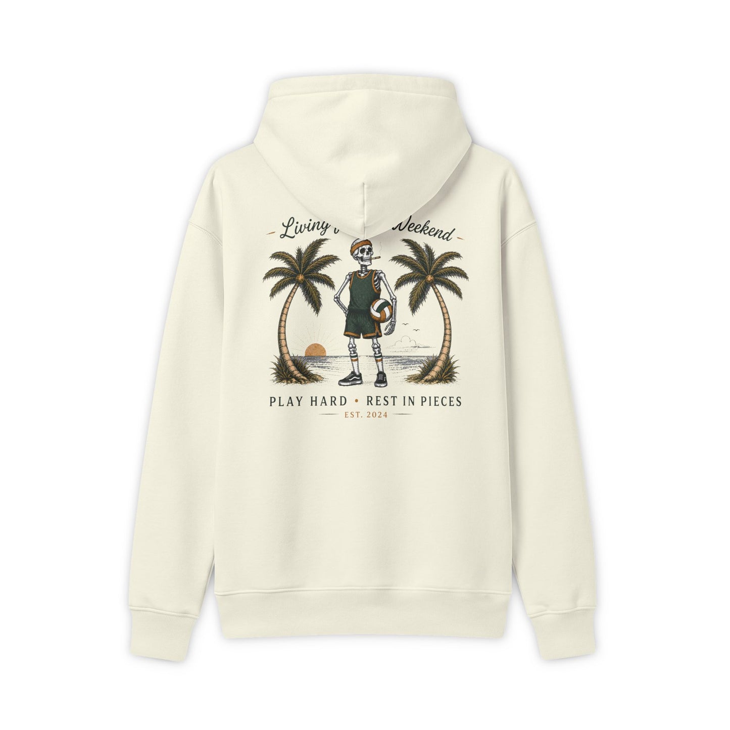 Calavera Volleyball Hoodie - "Play Hard, Rest in Pieces" Vintage Beach Skull Sweatshirt