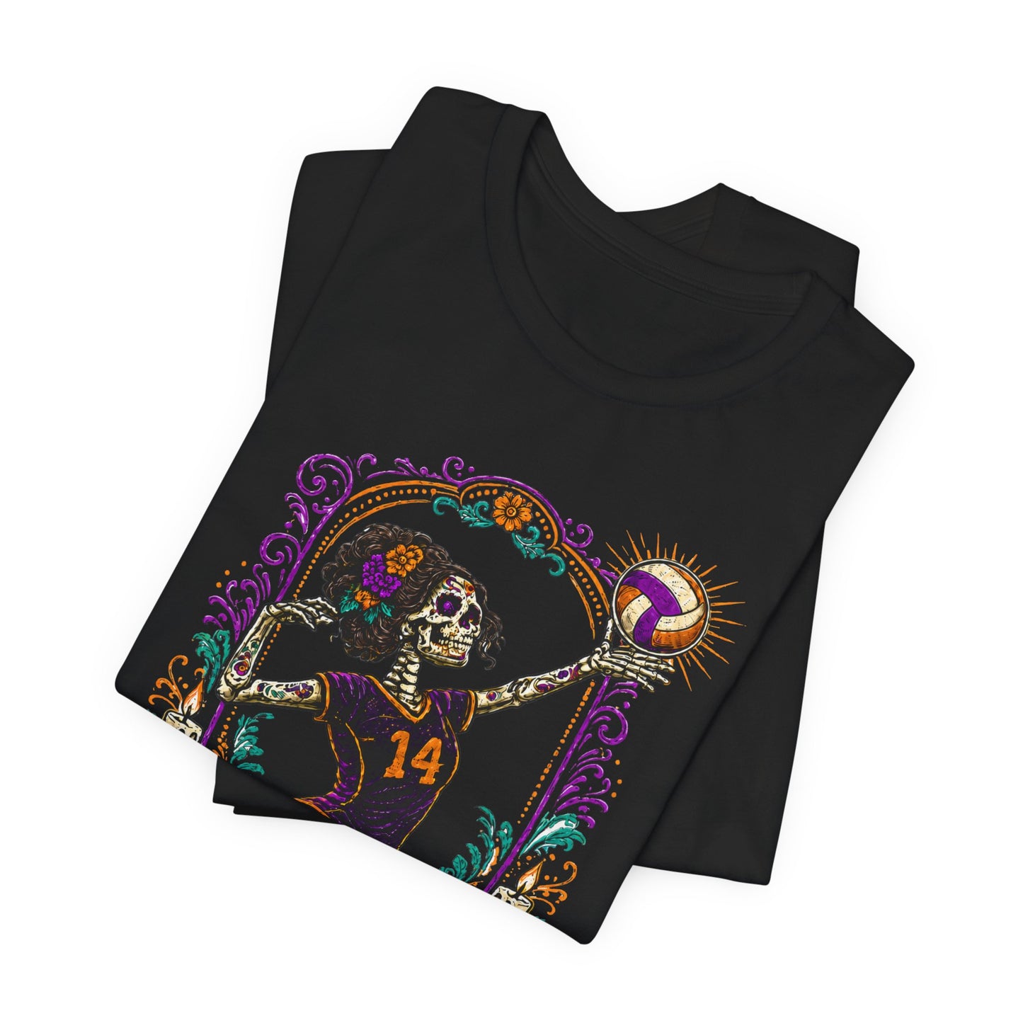 Calavera Volleyball Tee — Day of the Dead Skeleton Spike Shirt