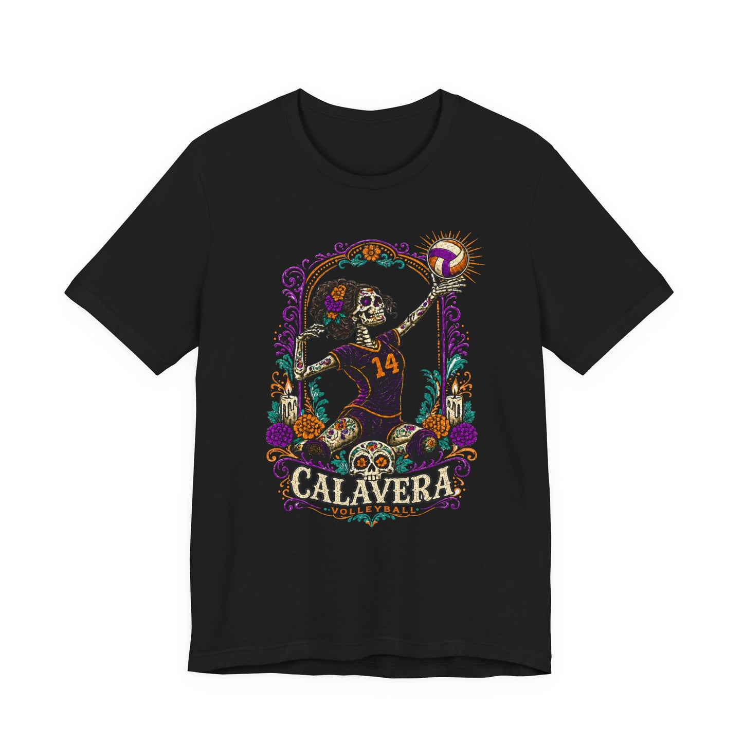 Calavera Volleyball Tee — Day of the Dead Skeleton Spike Shirt