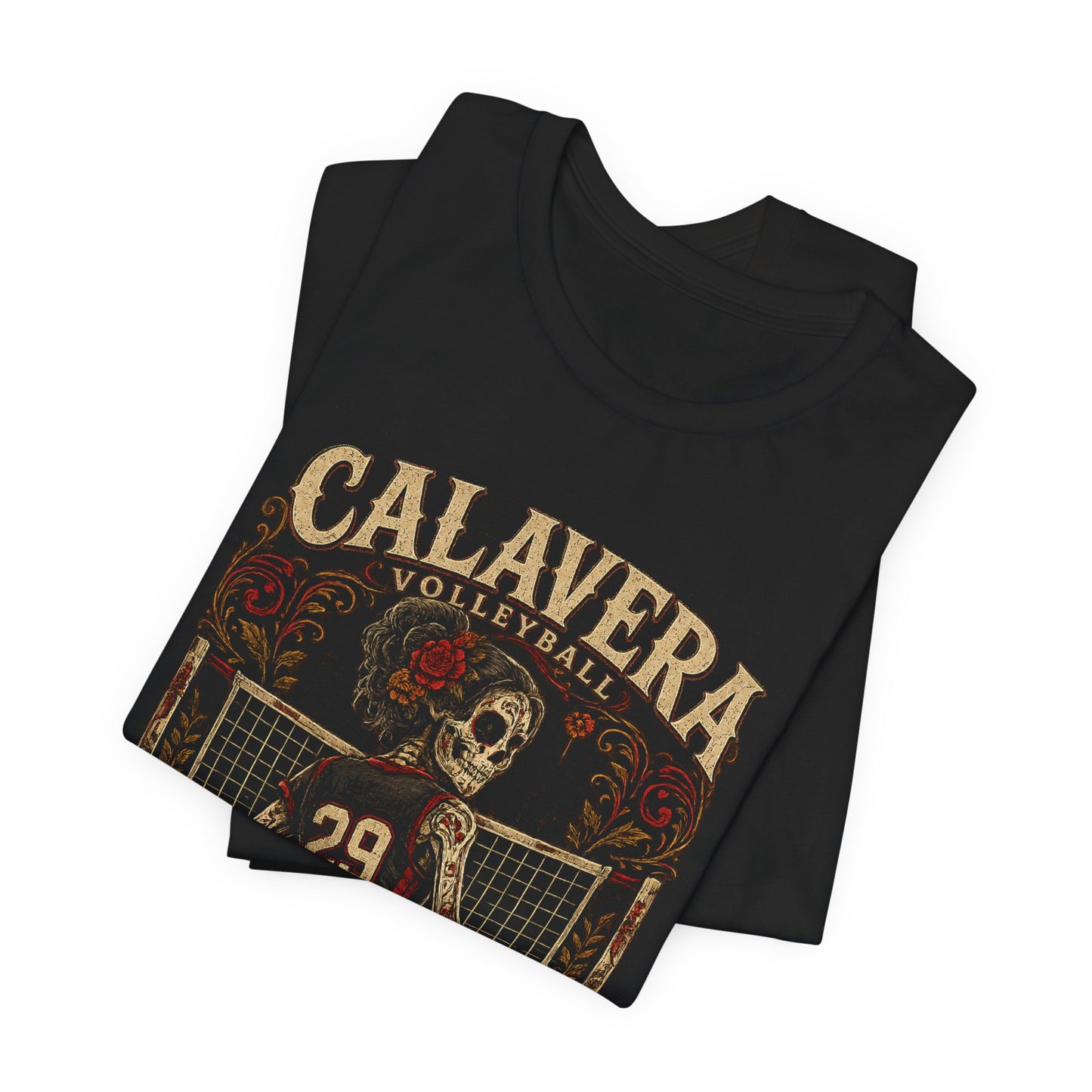 Calavera Volleyball Tee — "Watch Your Back" Day of the Dead Skull Volleyball Shirt