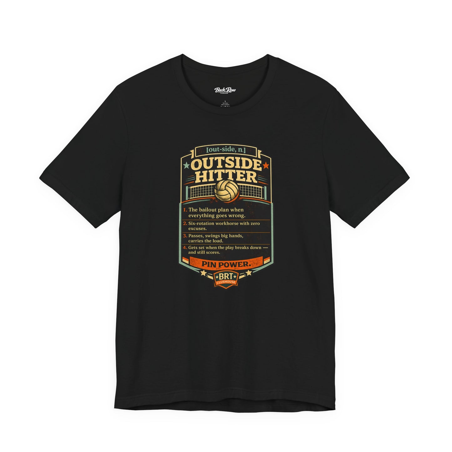 Outside Hitter Volleyball T‑Shirt — "Pin Power" Vintage Badge Tee